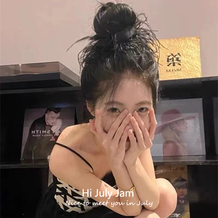 高级法式 超大号黑色鸵鸟毛毛发圈女秋冬头花鸡毛假发头绳羽毛抓夹