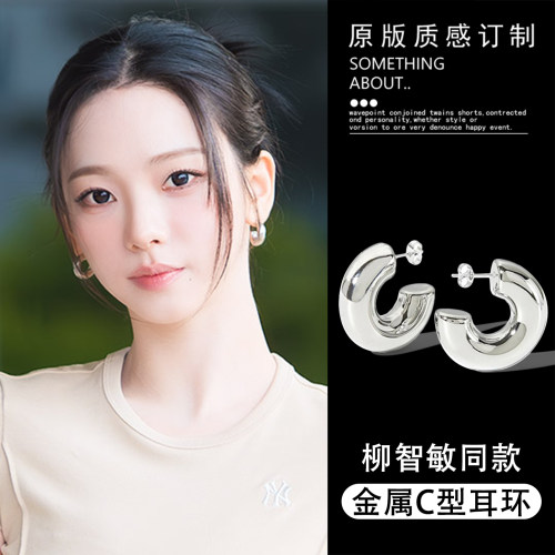 柳智敏同款银色圈圈耳环女2026新款爆款气质百搭高级感耳钉耳环饰