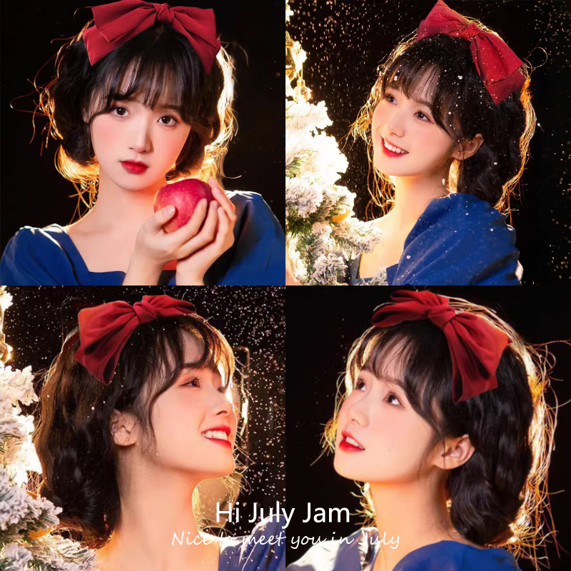 圣诞节发饰超大红色蝴蝶结发箍