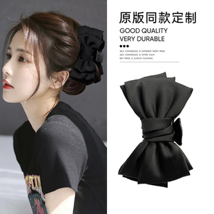黑色双面蝴蝶结抓夹女款 后脑勺发夹气质盘发鲨鱼夹大号发量多夹子