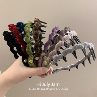秋冬丝绒带齿发箍女秋冬新款 日常外戴高颅顶头箍高级感洗脸压发卡