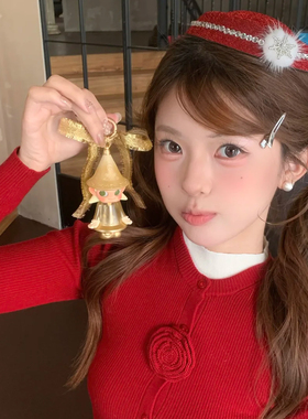 氛围圣诞甜心~ 红色格纹闪钻雪花小礼帽发夹女圣诞节cos穿搭发饰
