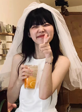 简约复古新娘头纱领证登记小头纱求婚订婚拍照道具超仙蓬蓬纱头饰