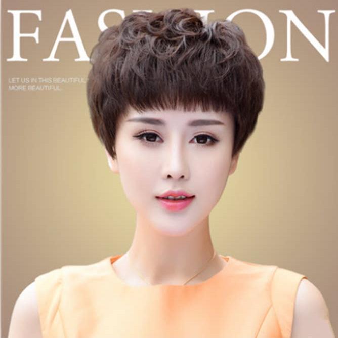 妈妈整体假发套女士短卷发中老年人假发真人真发中年短发减龄自然