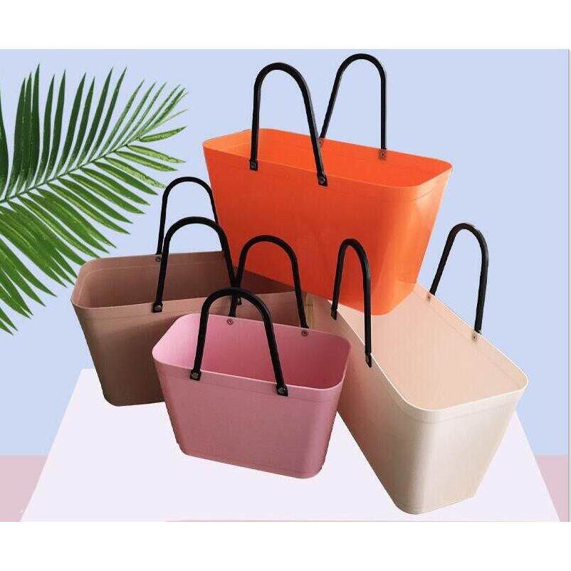 欧美新款中国大陆时尚塑料大号买 菜篮购物篮手提红篮野餐收纳洗