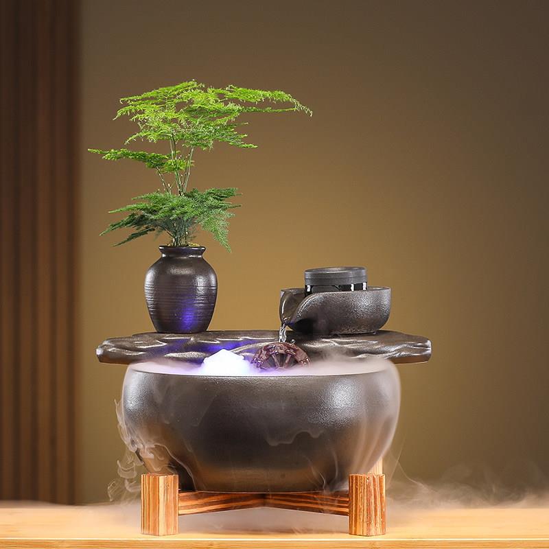 循环流水摆件陶瓷鱼缸招财时来运转客厅办公桌面乔迁新居开业礼品