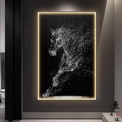 马到成功抽象玄关装饰画高级感led灯画客厅落地画办公室发光挂画