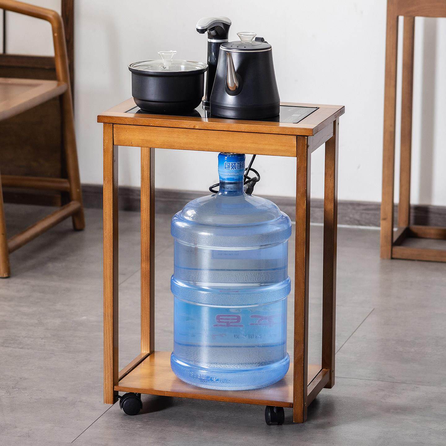 茶桌家用小茶台边柜侧柜实木泡茶吧茶几烧水壶一体水桶架茶水柜子