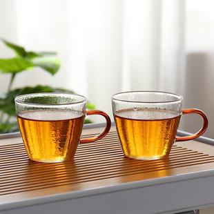 日式 新品 耐热锤纹玻璃茶杯品茗杯带把家用小水杯功夫茶杯龙鳞杯小