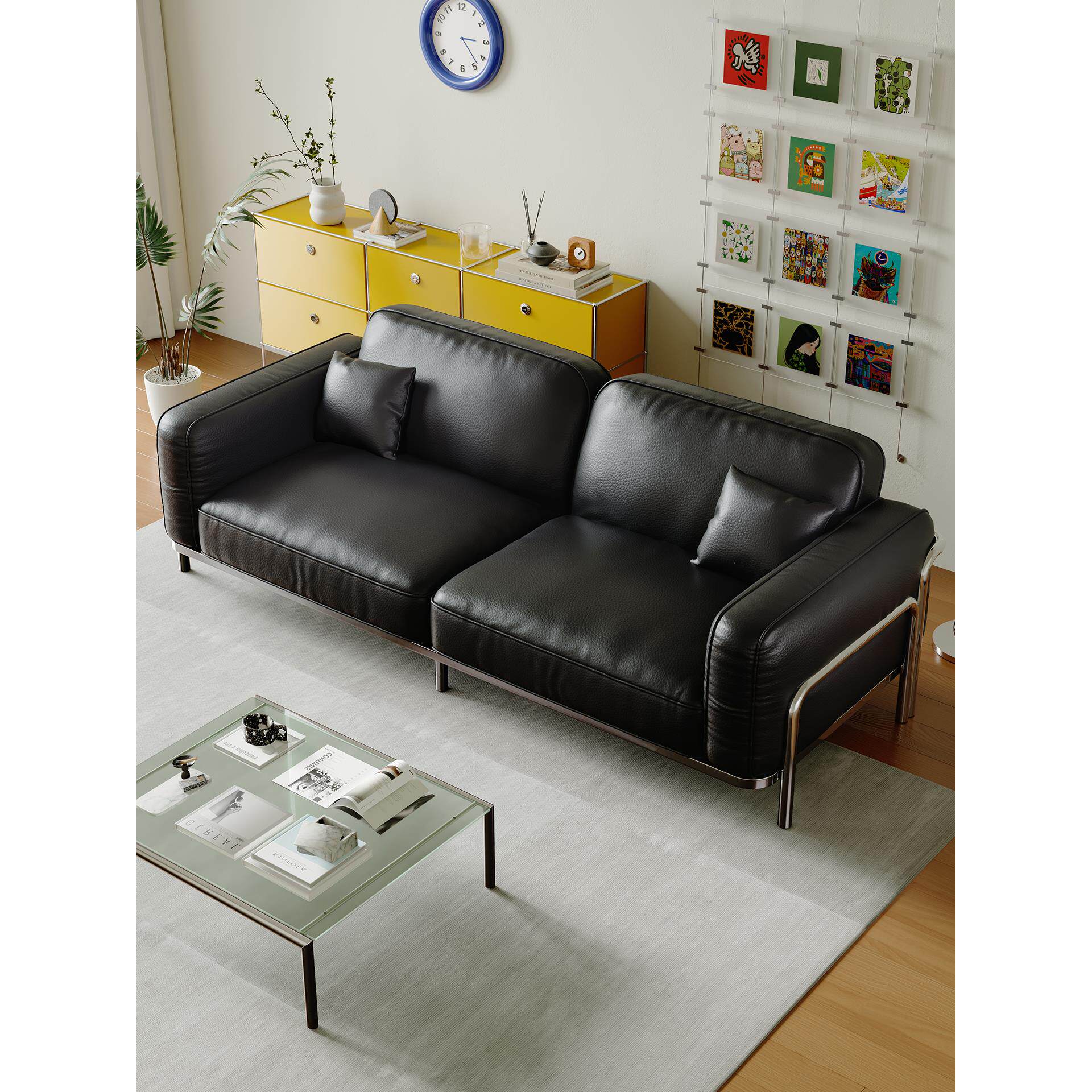 政府补贴回廊沙发中古包豪斯风真皮沙发小户型客厅不锈钢直排沙发