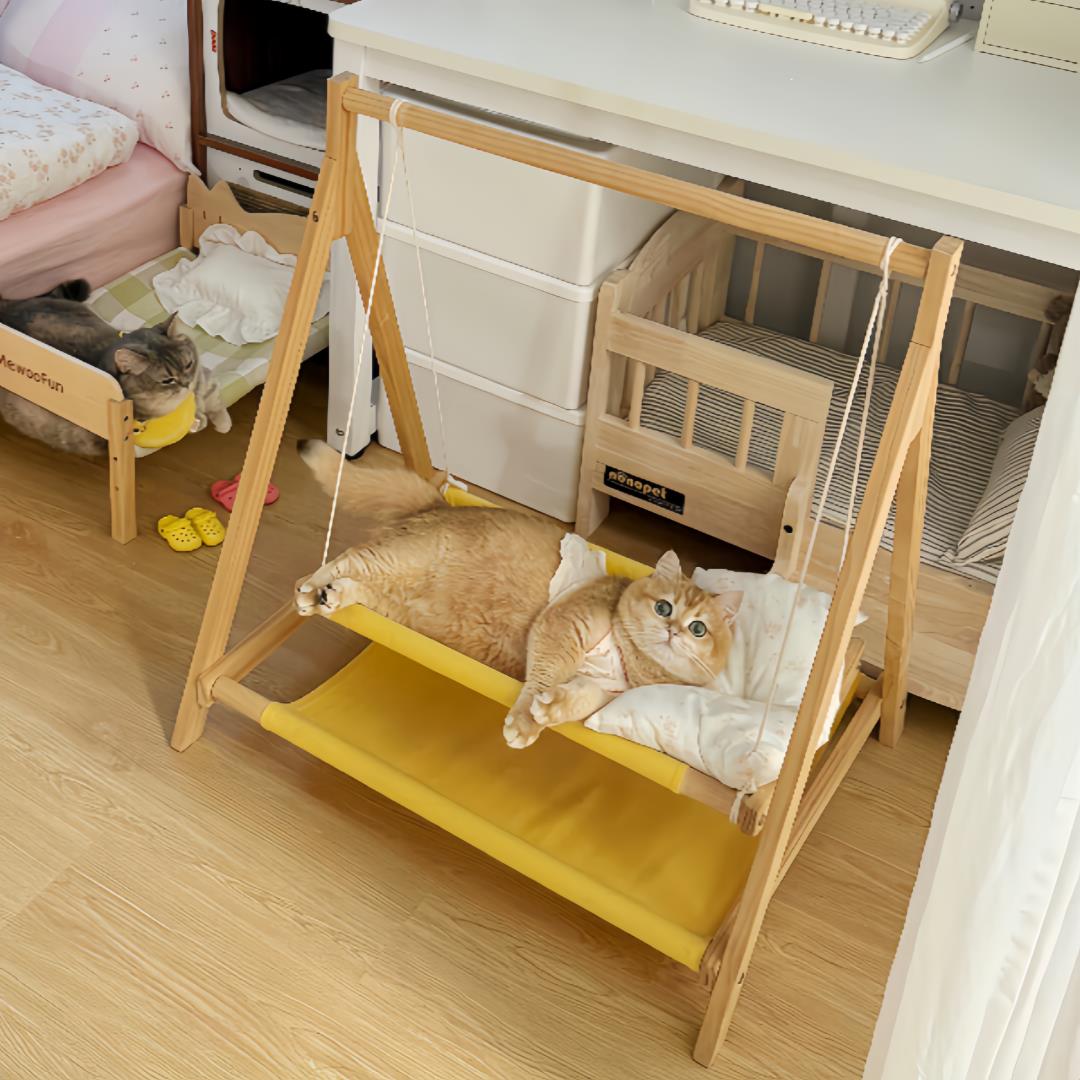 双层猫吊床猫窝四季通用悬挂式宠物摇床木质猫别墅宠物夏季睡觉床