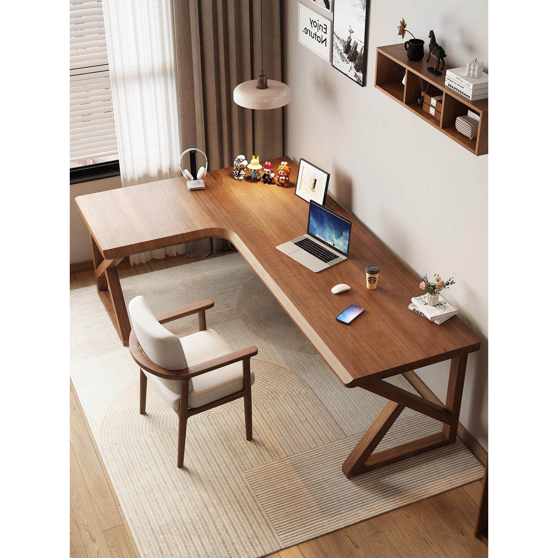 全实木转角书桌卧室家用l型电脑桌学生双人学习写字拐角办公桌子