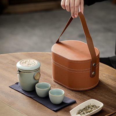 旅行茶具快客杯一壶二杯包便携式陶瓷茶杯户外露营泡茶壶定制logo