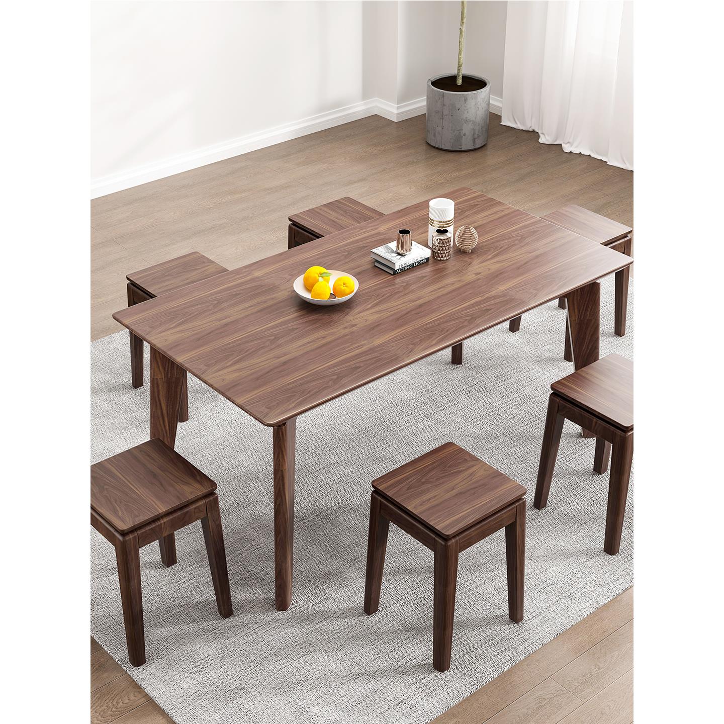 北美黑胡桃木凳子餐桌凳可叠放家用加厚实木方凳简约高板凳茶桌凳