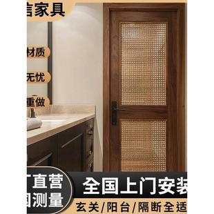 实木藤编门烤漆卧室门覆古藤编玻璃门折叠门联动门推拉门藤编柜门