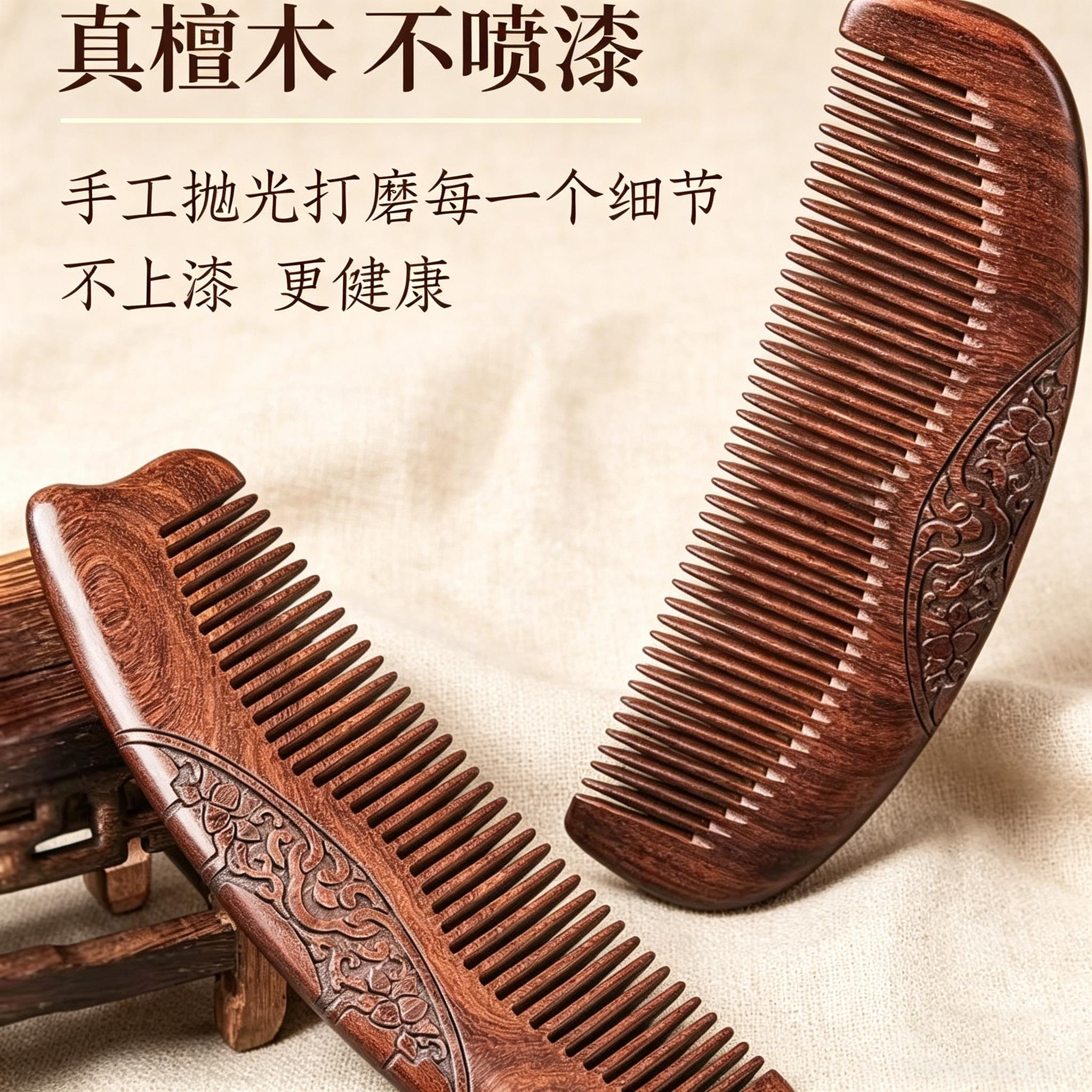 谭木千匠黑金檀菱星梳防静电天然女士专用木梳子便携木头梳按摩梳