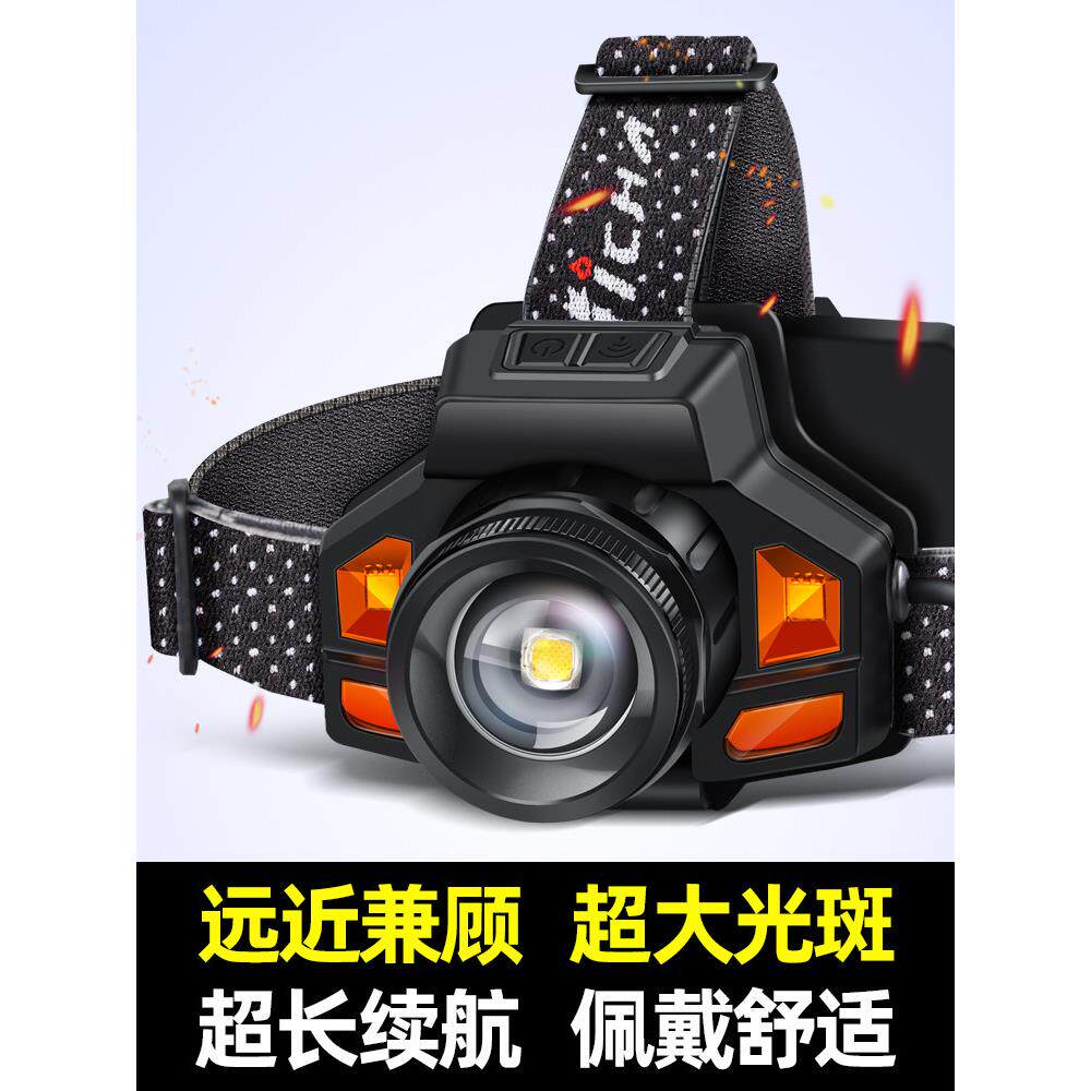 变焦Led白色激光大灯强光充电超亮远程头戴式手电筒夜间钓鱼户外