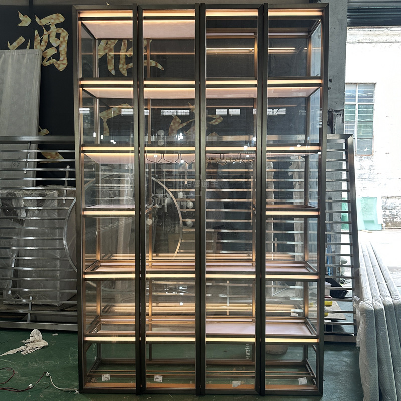 现代简约不锈钢红酒柜亚克力展示架客厅靠墙带灯红酒架烟酒展示柜