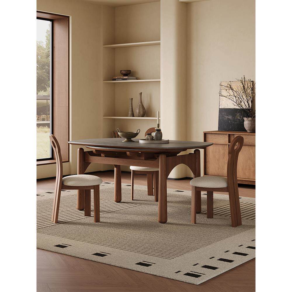 侘寂风实木岩板伸缩餐桌家用小户型轻奢高级感可折叠方圆两用餐桌