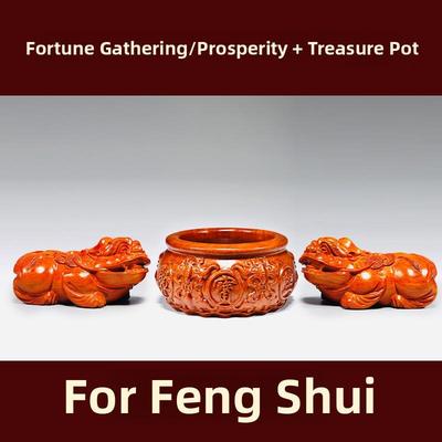 木貔貅招财摆件木质聚财阵一对花梨实木雕刻聚宝盆家居装饰工艺品