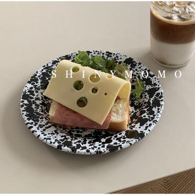 Shinymomo博主ins覆古泼墨焦糖搪瓷盘沙拉餐盘珐琅马克杯