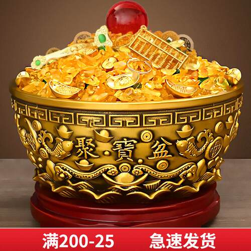纯黄铜聚宝盆摆件沈万三同款实心八卦聚财招铜碗招财米缸家居客厅