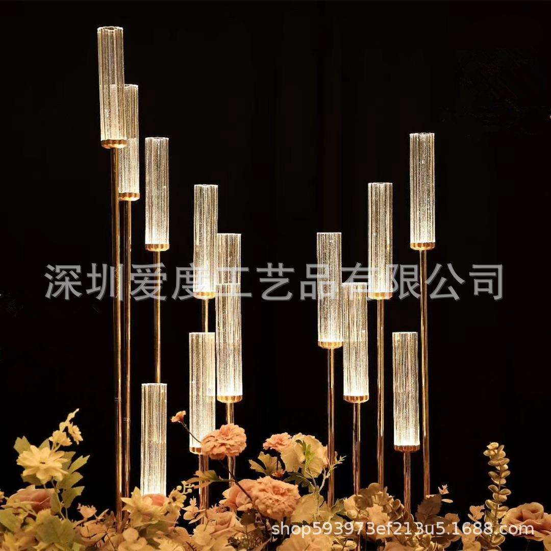 新款婚庆金色路引8头步步高烛台布置道具舞台装饰婚礼T台摆件
