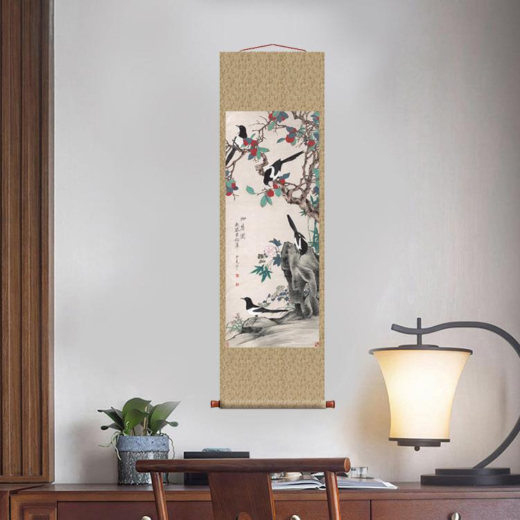 俞致贞于照四喜图卷轴挂画仿古画复制品花鸟画名人字画玄关书房画