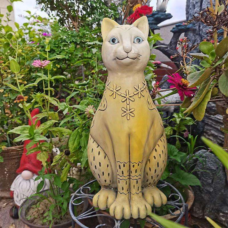 树脂时尚花园阳台店铺庭院可爱黄色花猫装饰摆件