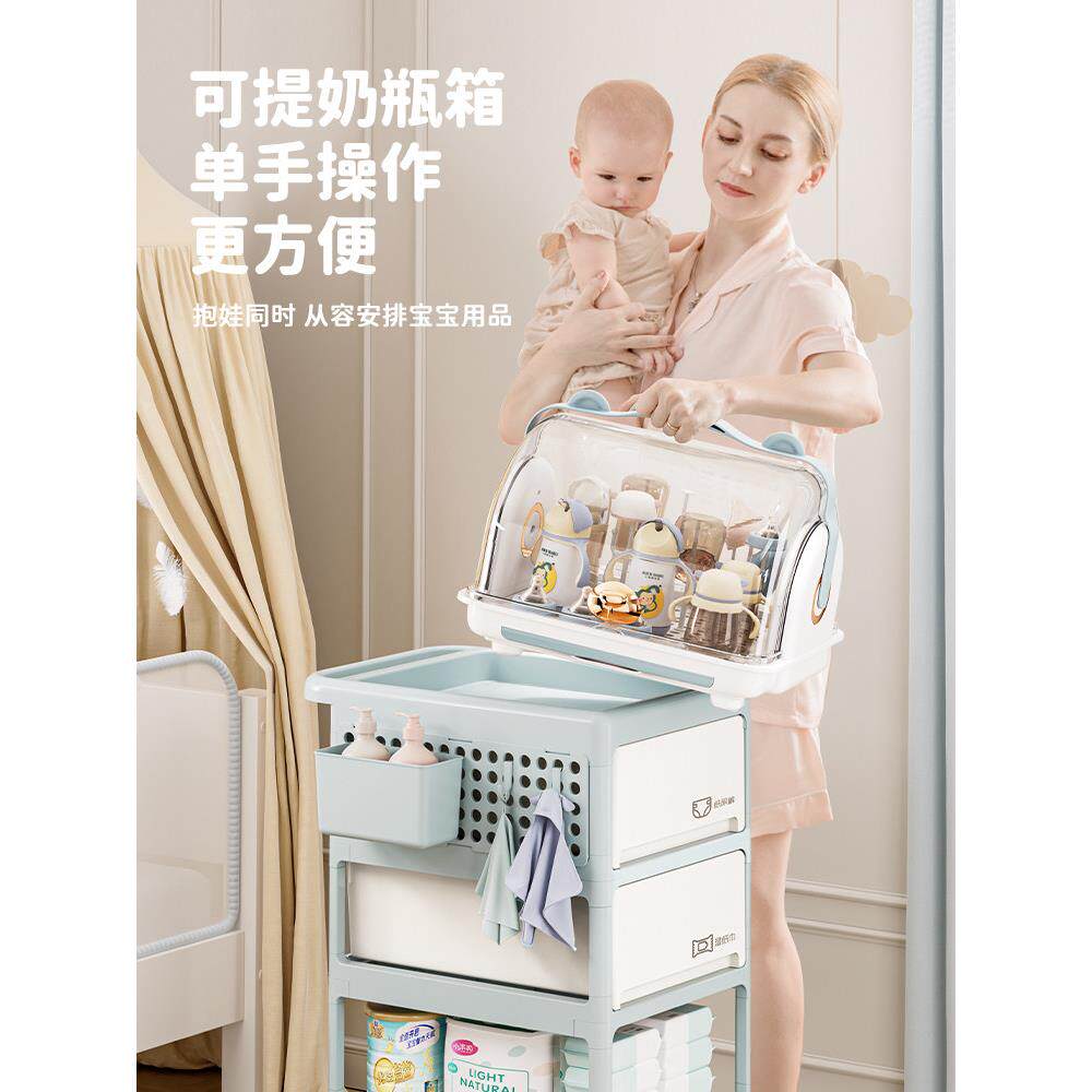 婴儿奶瓶收纳盒防尘防水带盖排水架婴儿碗和筷子食物补充工具收纳