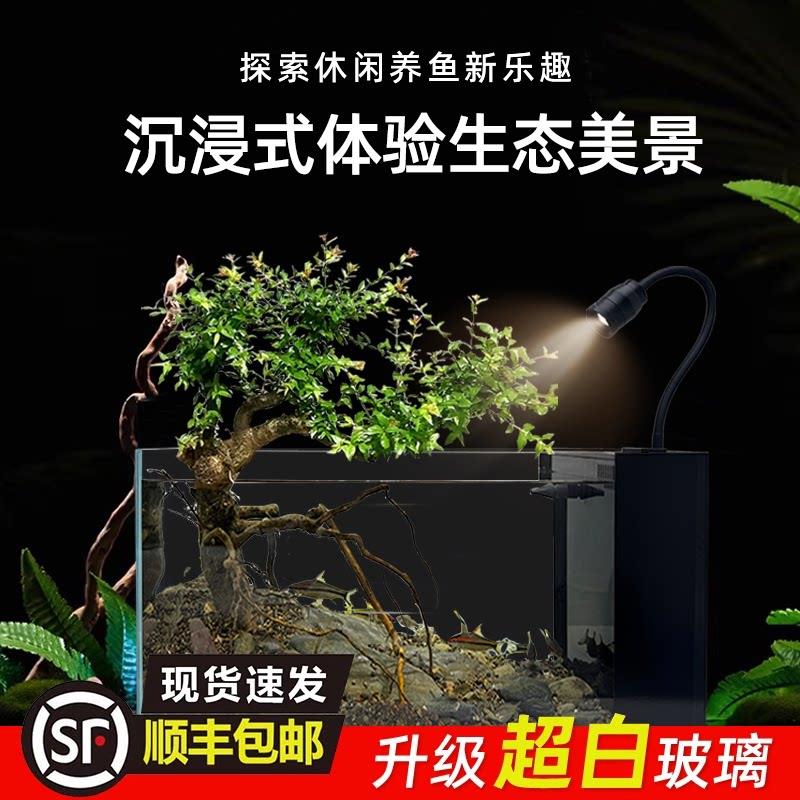 桌面生态溪流缸小型造景室内超白玻璃侧滤造景金鱼缸水草缸乌龟缸