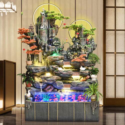 大型假山流水喷泉鱼缸景观客厅公司玄关风水轮庭院高山循环水摆件