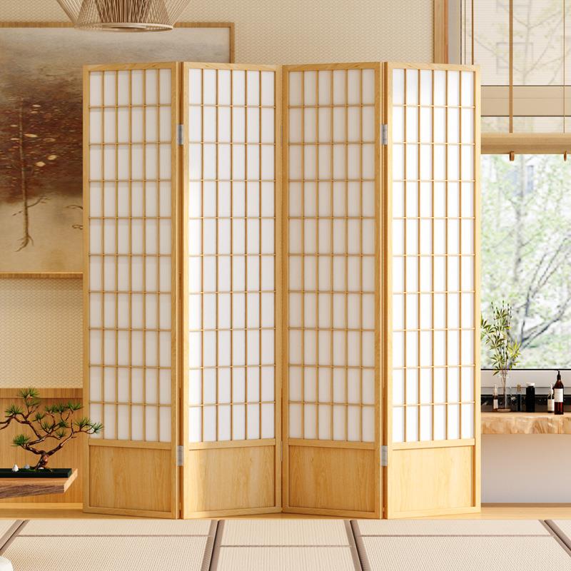 实木日式屏风折叠移动隔断客厅带挡板简约现代摄影背景木质樟子格