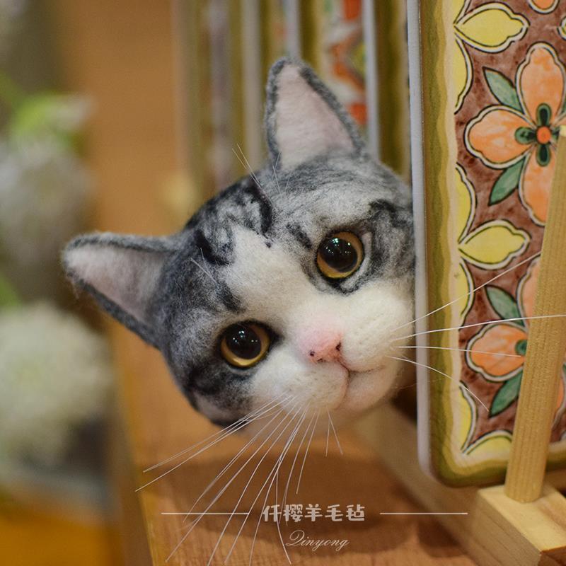 羊毛毡手工diy仿真宠物猫咪 狗狗定制 猫猫毛孩子制作材料包相框
