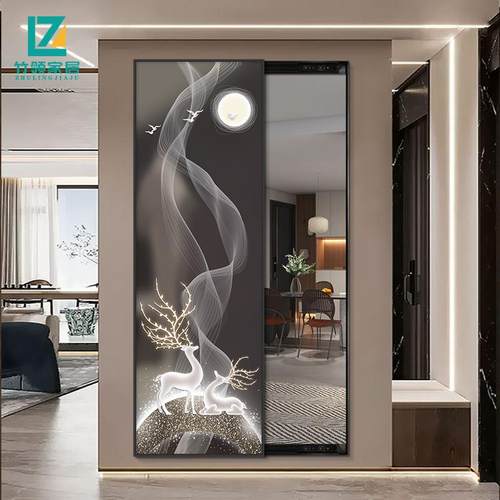 麋鹿镜子全身穿衣镜家用落地镜可推拉遮挡壁挂贴墙隐形试衣镜挂墙