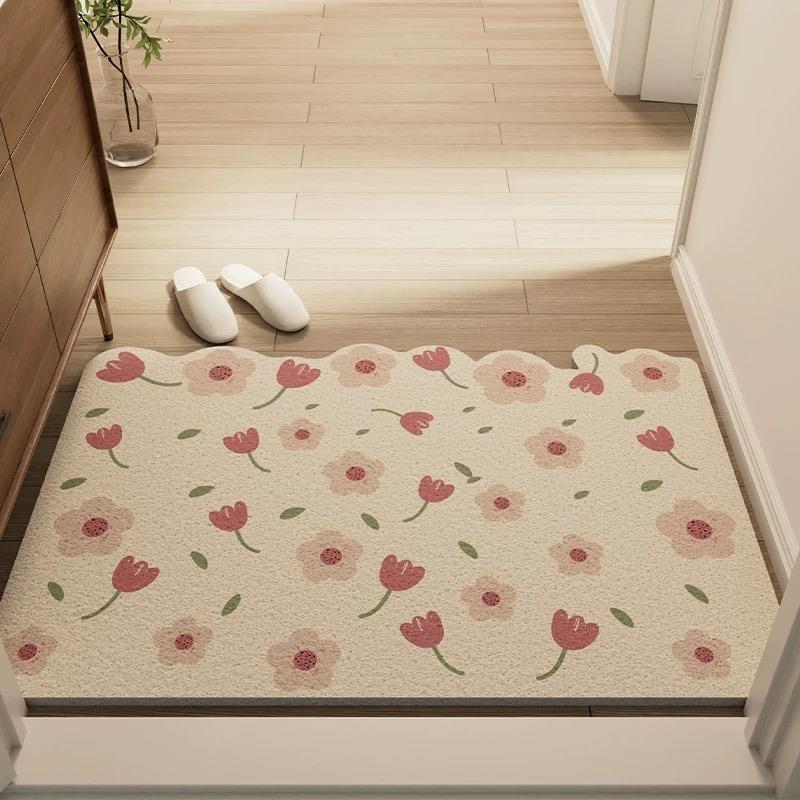 INS简约花朵进门丝圈门垫玄关除尘耐脏家用地垫防滑垫免洗 可裁剪