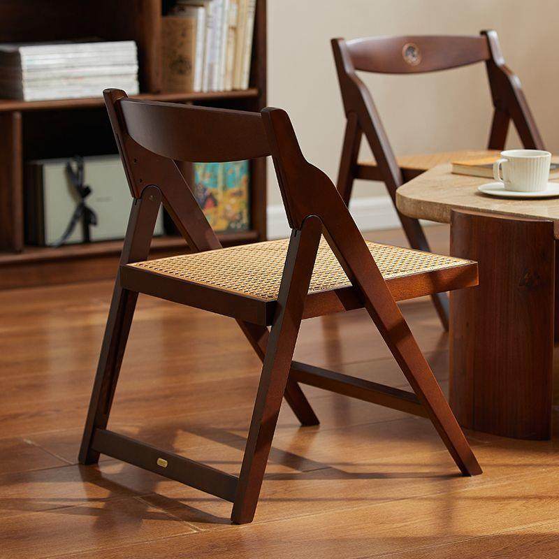 实木椅子家用餐椅户外便携式可折叠藤编靠背椅阳台中古风休闲椅
