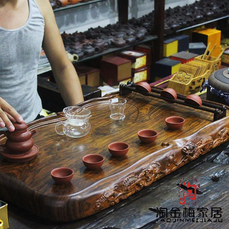 黑檀木茶盘整块实木大号功夫茶具套装加厚家用茶台排水式
