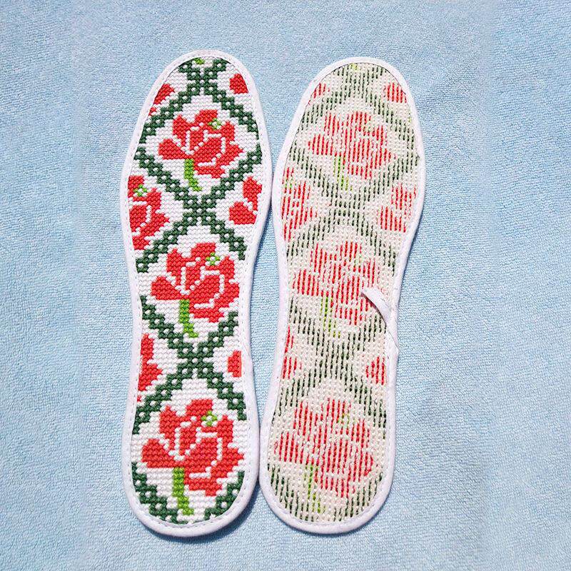 纯手工制作人工全满绣好的全纯棉布成品十字绣花鞋垫吸汗透气男女