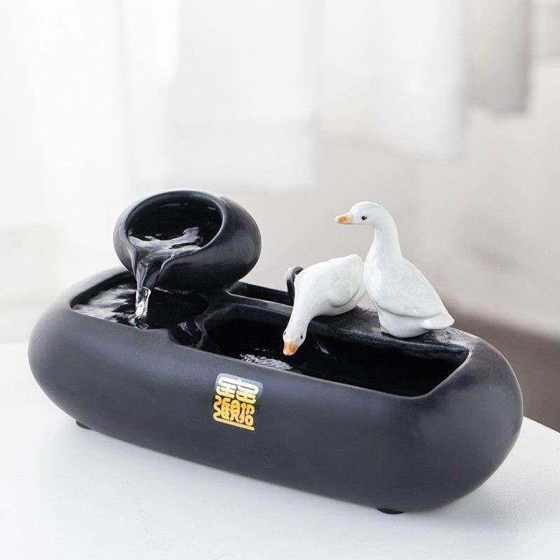 创意陶瓷流水喷泉摆件雾化加湿器水景鱼缸办公室桌面装饰乔迁礼品