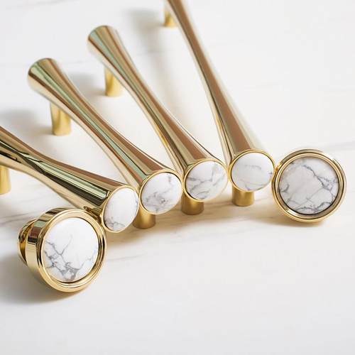 INDOORS原创设计法式轻奢柜门把手衣柜鞋柜抽屉黄铜白松石长拉手