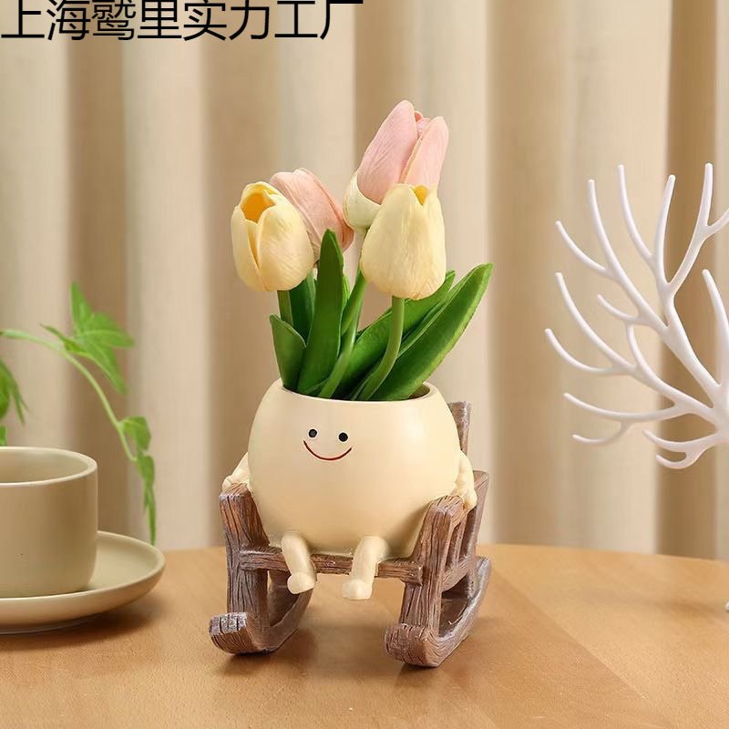 笑脸多肉秋千创意花盆摆件装饰品庭院个性花园可爱