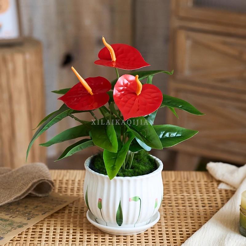 创意红掌彷真花绿植假花盆景装饰摆件客厅陈列超市胖东来堆头装饰