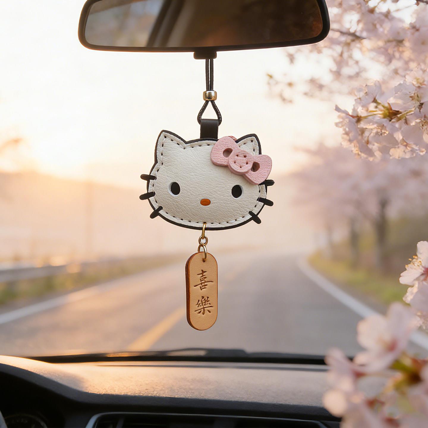 高级感车载挂件可爱小猫挂件手工真皮车上挂件汽车挂件后视镜挂饰