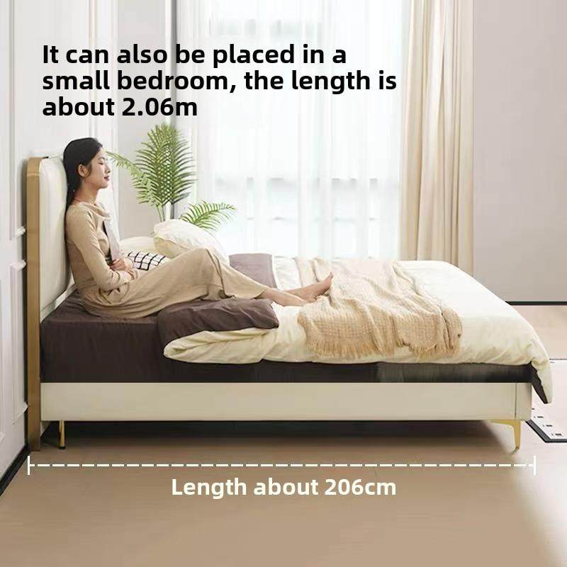 现代简约真皮床意式轻奢超薄床头小户型双人床齐边软包收纳1米8