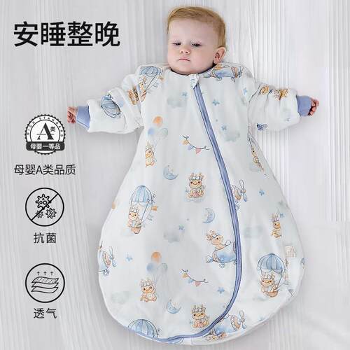 新生婴儿睡袋秋冬厚款恒温 初生儿童防踢被子宝宝襁褓一体式睡袋