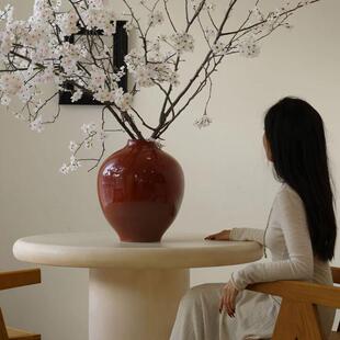芥子家居法式红色陶瓷花瓶桌面客厅复古风大花器装饰品高级感摆件