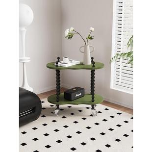 轻法式中古可移动茶几实木小推车沙发窄边几复古侧边客厅家用艺术