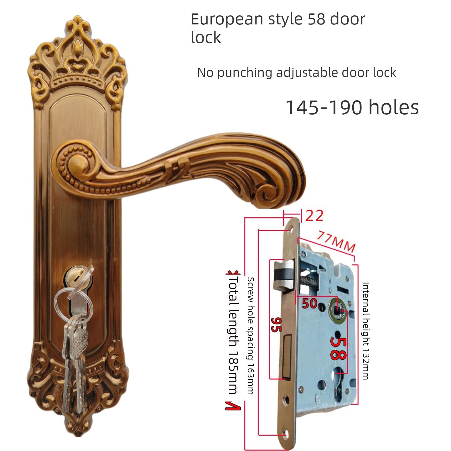 黄色欧式58无孔门锁145 ~ 190孔家用老式木门拉手锁卧室房间锁