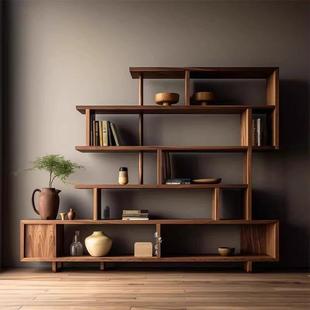 新中国风Bogu架黑胡桃客厅墙壁装饰品Wabi-Sabi风格书架实木装饰